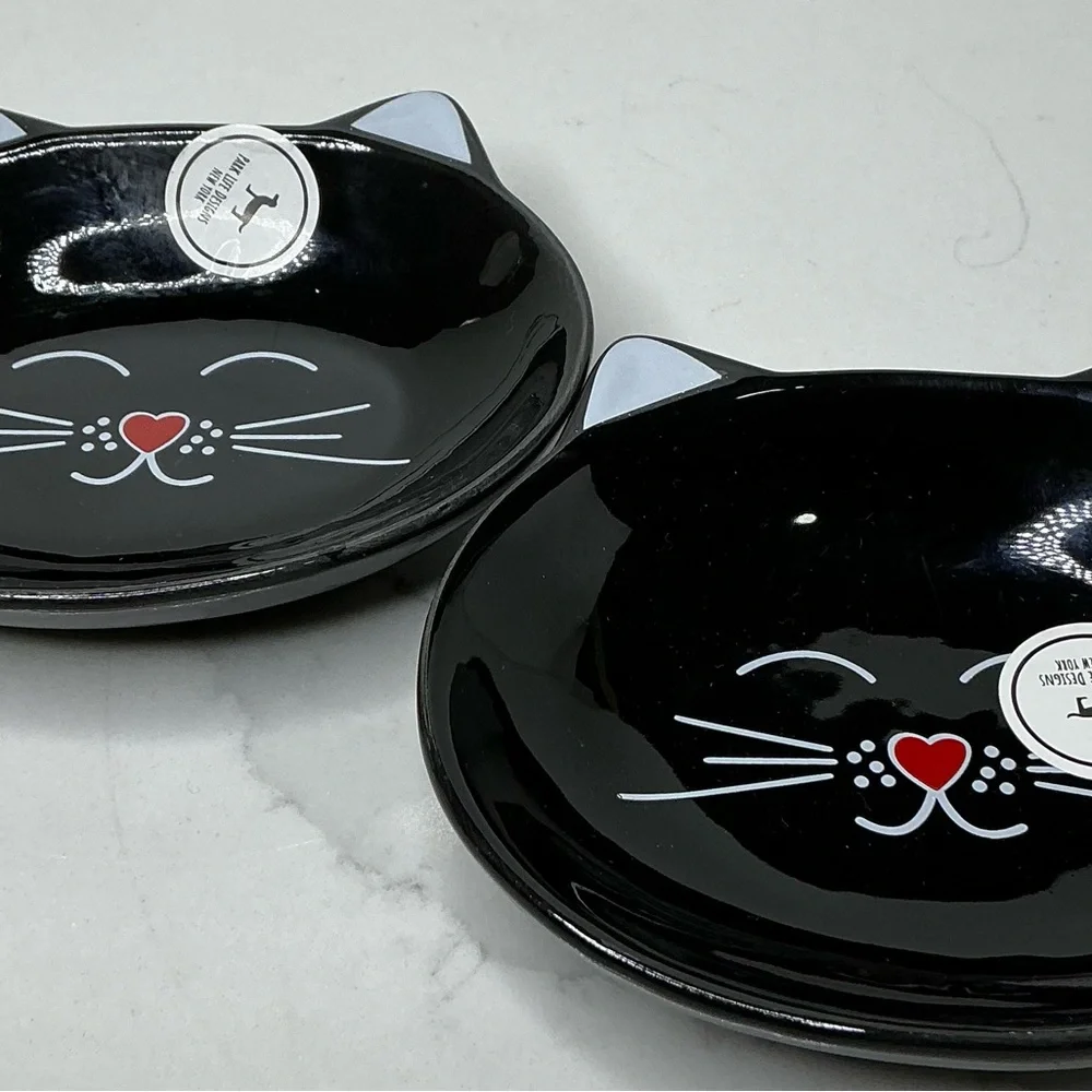 2 Park Life Designs~Black Oscar Cat Dish~Cat Shaped Food, Water, Trinket Dish